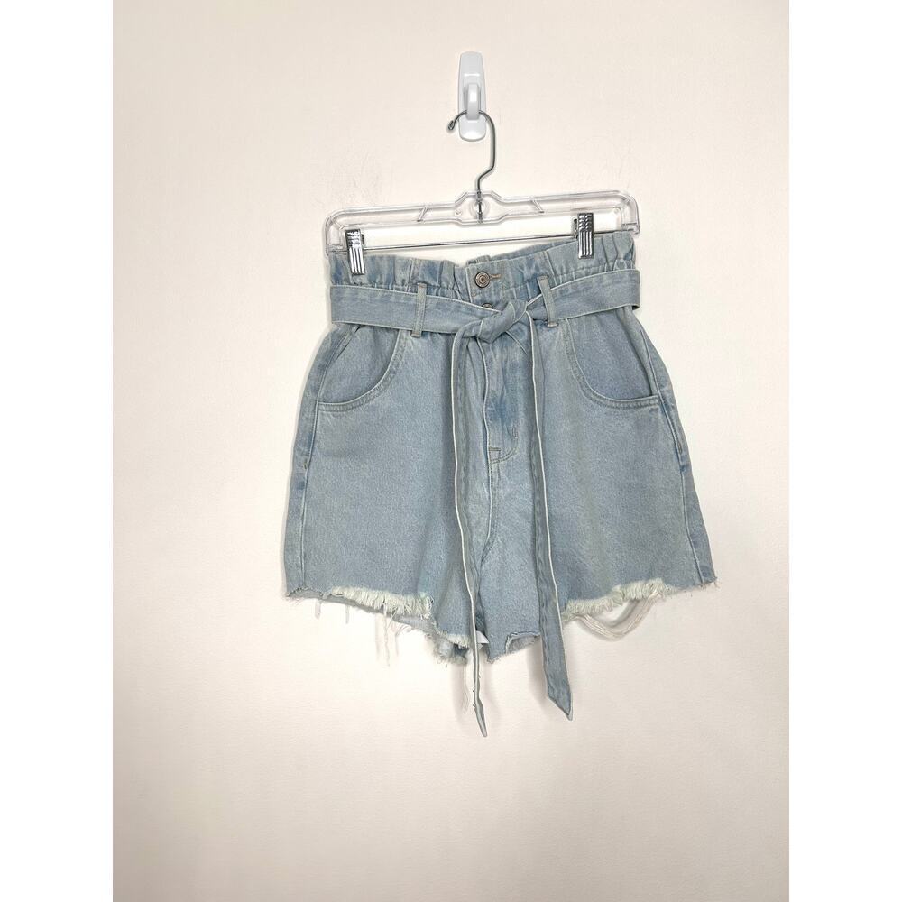 Vervet Denim Cutoff Shorts Sz M Tie Paper Bag Waist Lt Wash Boho Festival Summer